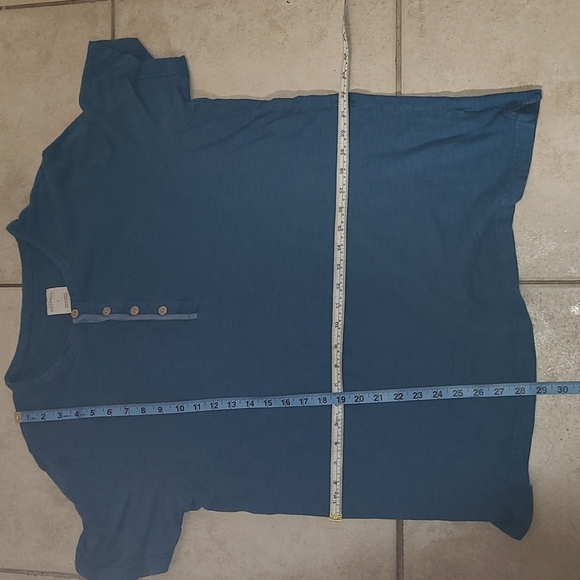 Merona Mens Blue/Green 4 Button Up Scoop Neck Short Sleeve Tshirt 100% Cotton LG - Picture 6 of 8